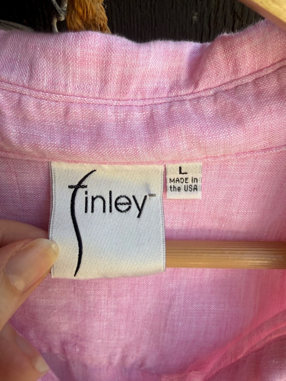 Finley Jenna 100% Linen Pink Layered Ruffle Tunic Shirt Dress Large Made USA - Picture 6 of 15